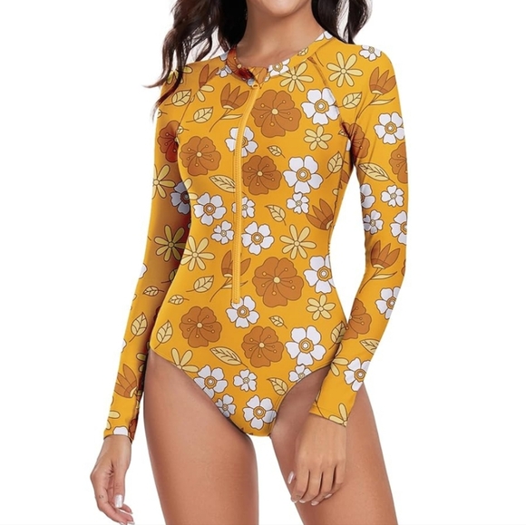 ZANDO One Piece Long Sleeve Rash Guard Swimsuit with Zipper - Picture 3 of 9